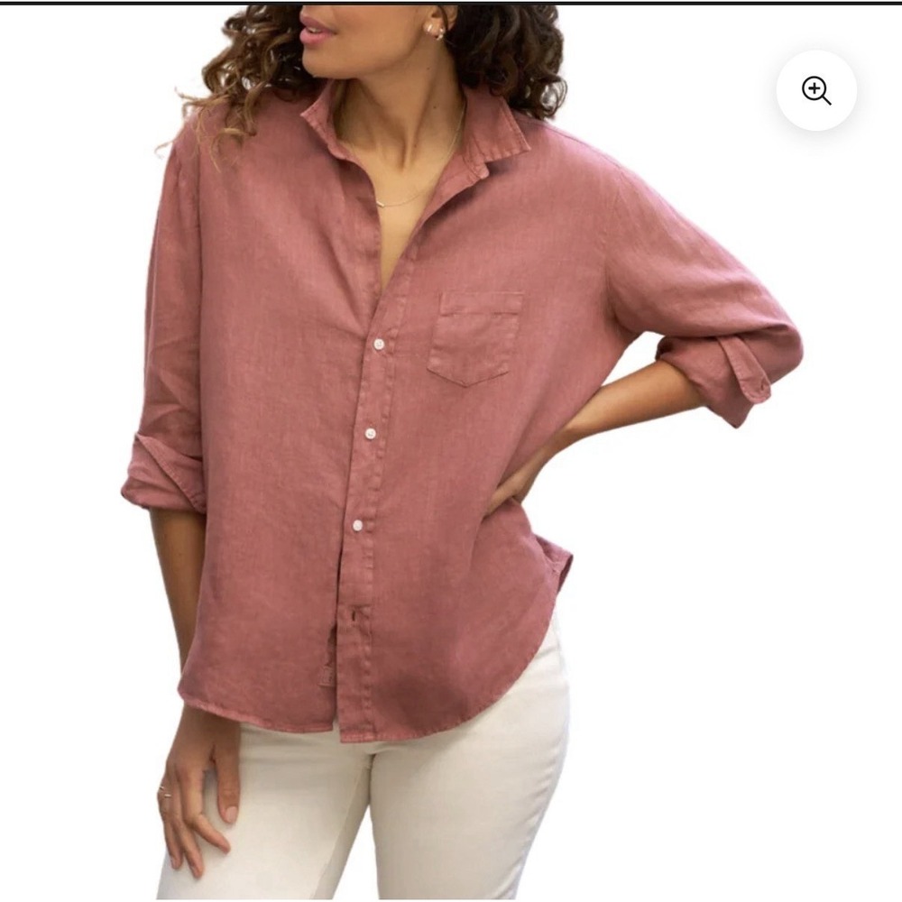 Frank & Eileen Shirt Women's XS 100% Linen Button Down Maroon Lagenlook #JJJ16-4